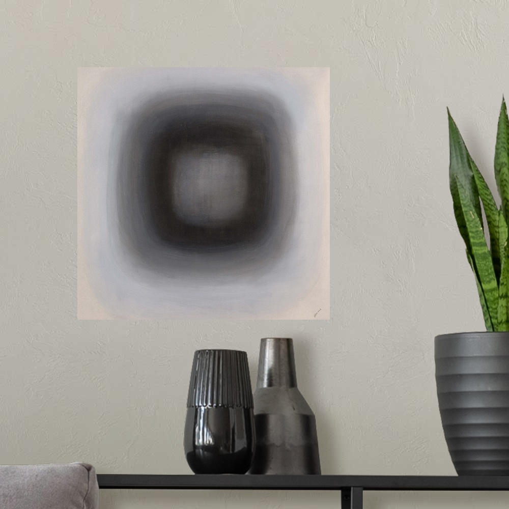 A modern room featuring Abstract painting of a faded and blurry rounded square fading in the distance.