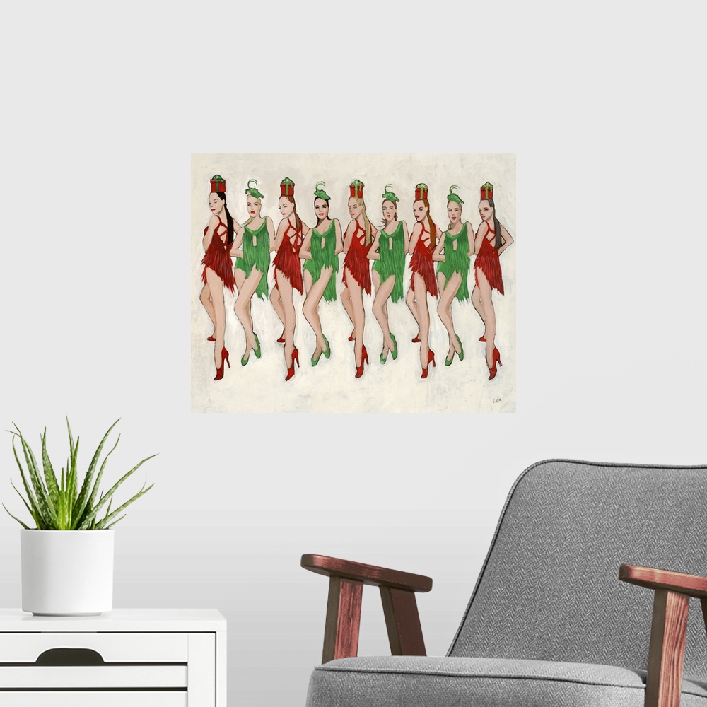 A modern room featuring Nine sultry dancers in fabulous Christmas outfits line up in this sophisticated interpretation of...