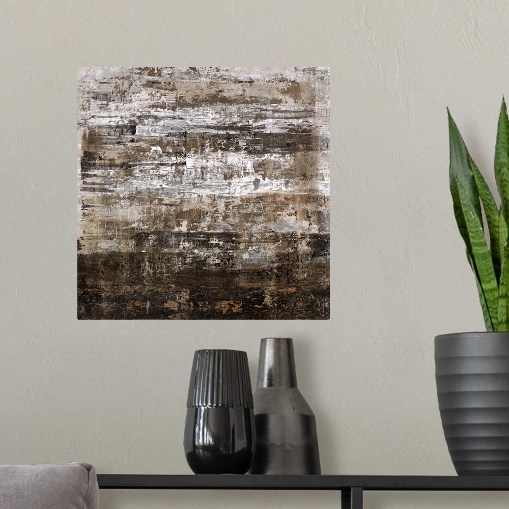 A modern room featuring Contemporary abstract painting in rough brown shades.