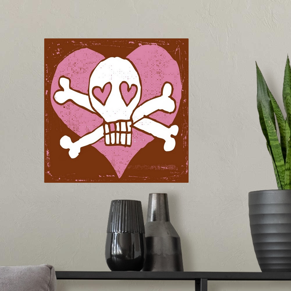 A modern room featuring Skull and crossbones with the head as a heart.