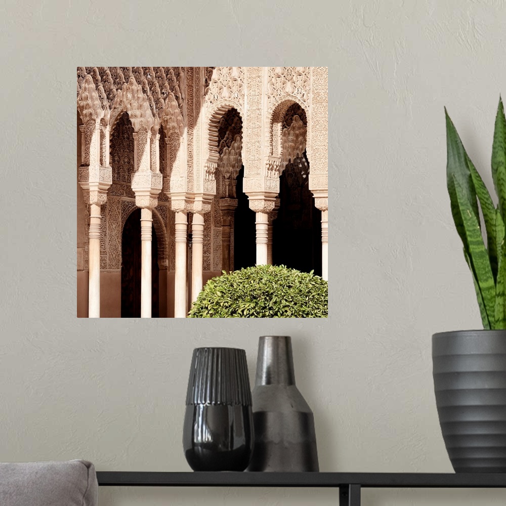 A modern room featuring It's a detail of the court of the Lions in the Alhambra of Granada (Spain).