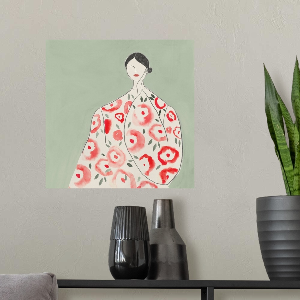 A modern room featuring Floral Woman I