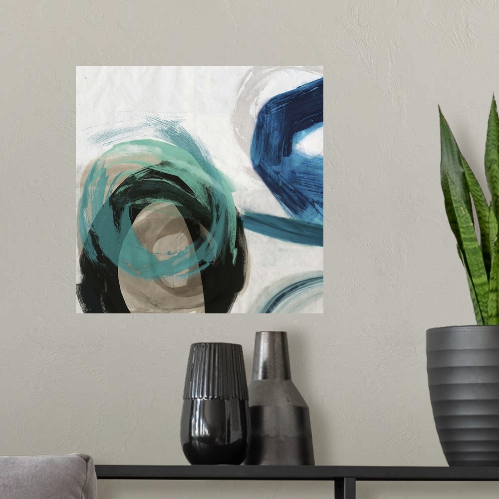 A modern room featuring Contemporary abstract home decor art using organic shapes and vibrant colors.