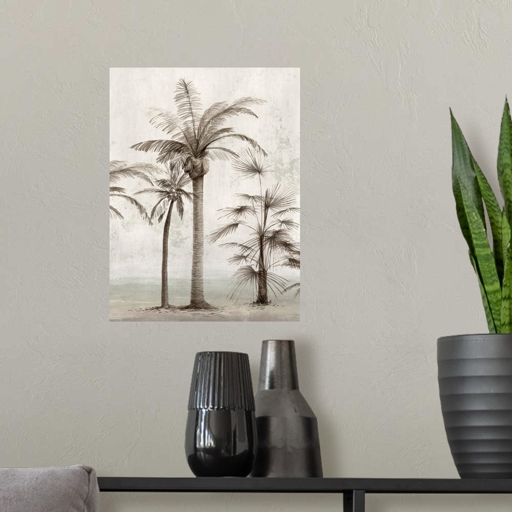 A modern room featuring Vintage Palm Trees I