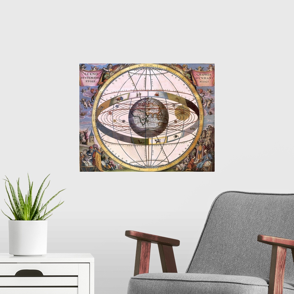 A modern room featuring The Ptolemaic view of the universe