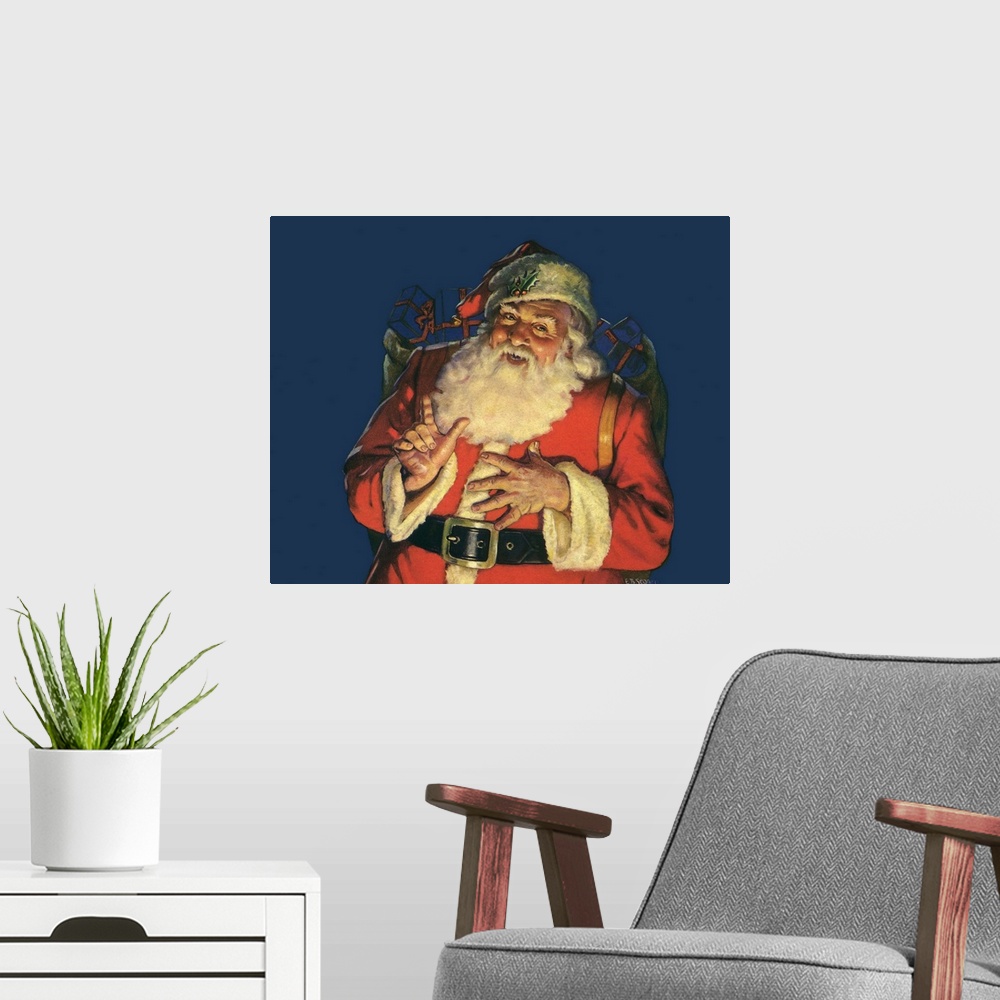 A modern room featuring Cheerful Santa