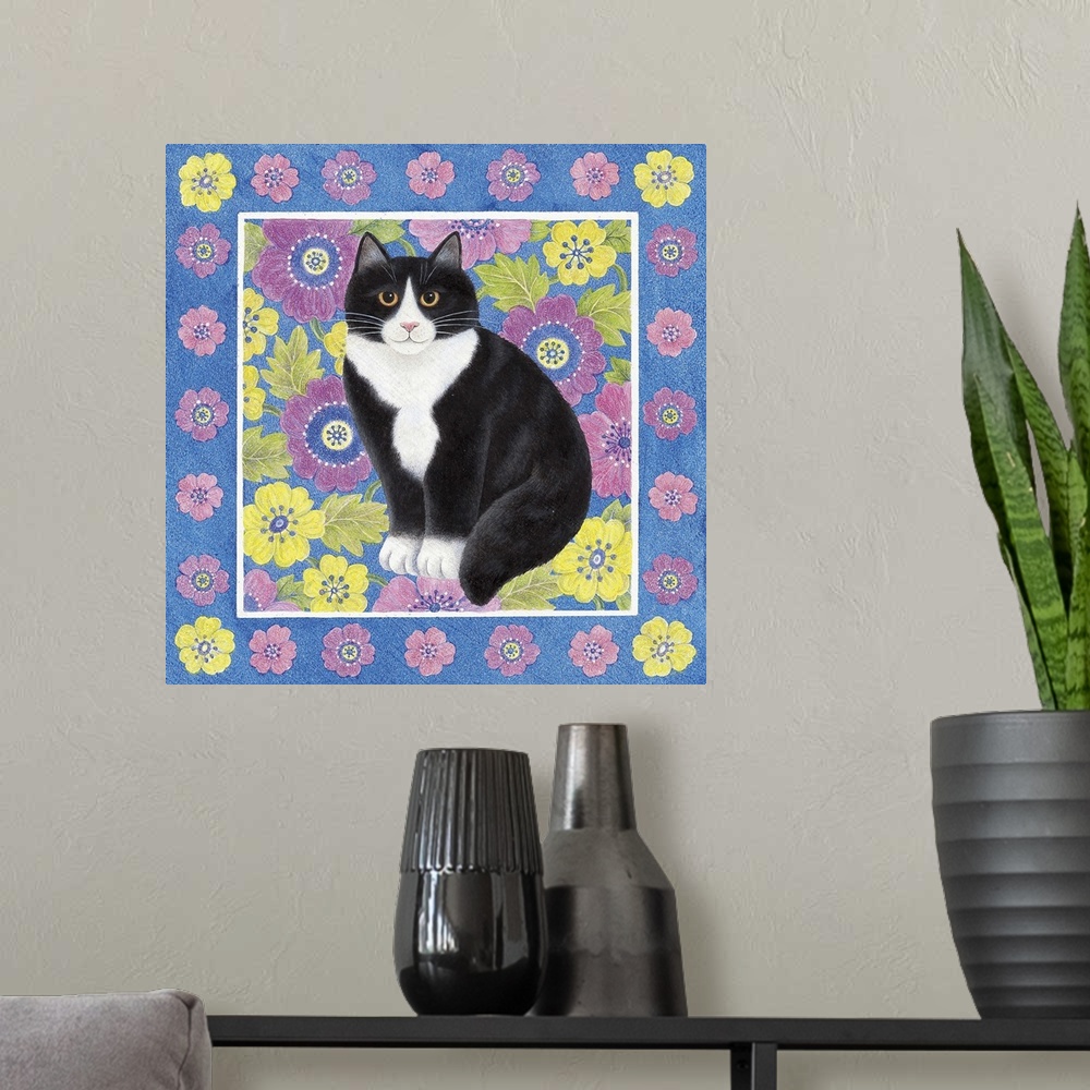 A modern room featuring Kitty in Spring Flowers I