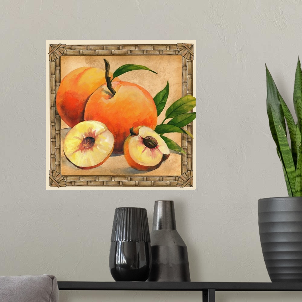A modern room featuring Peaches