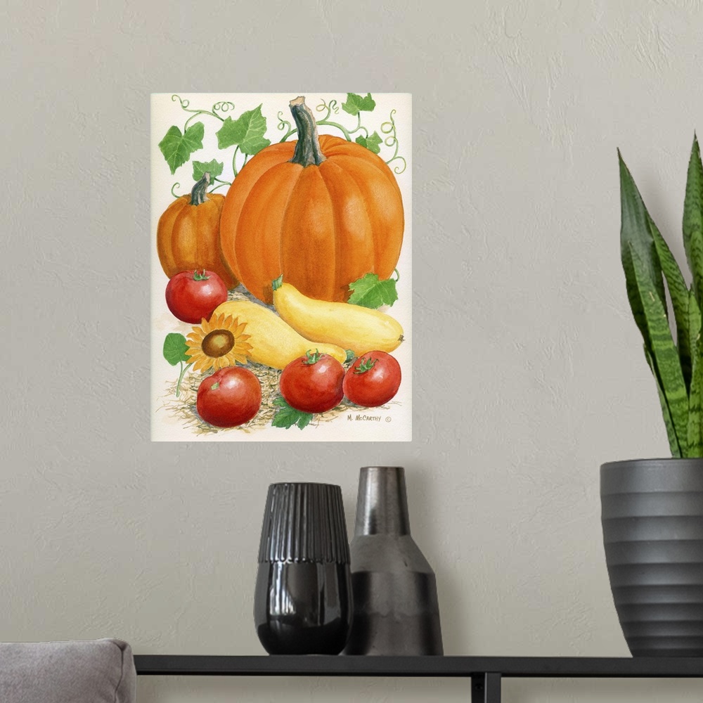 A modern room featuring Pumpkins, Tomatoes and Squash