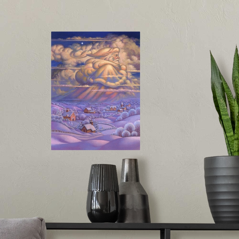 A modern room featuring Santa in the Clouds