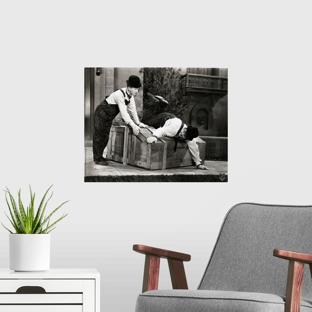 A modern room featuring Laurel and Hardy  - B&W Music Box 3