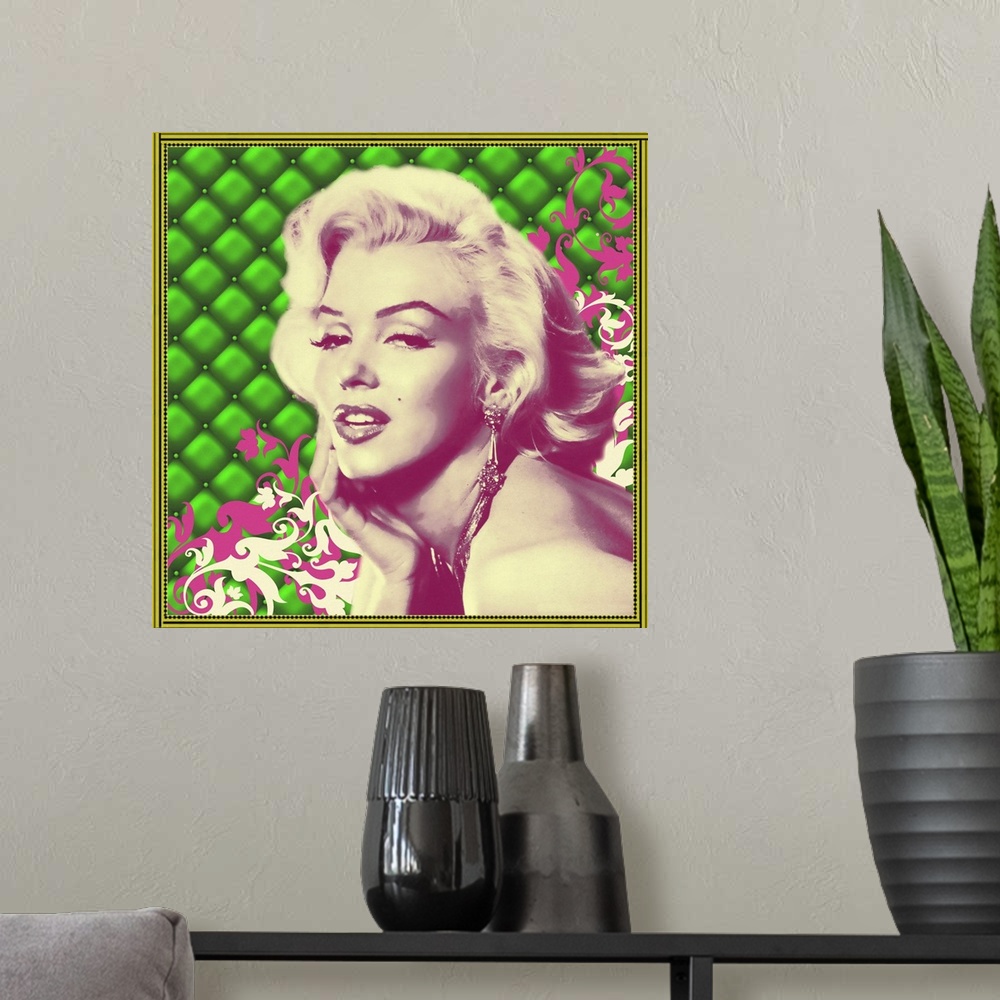 A modern room featuring Marilyn Monroe Padded Floral Green/Pink