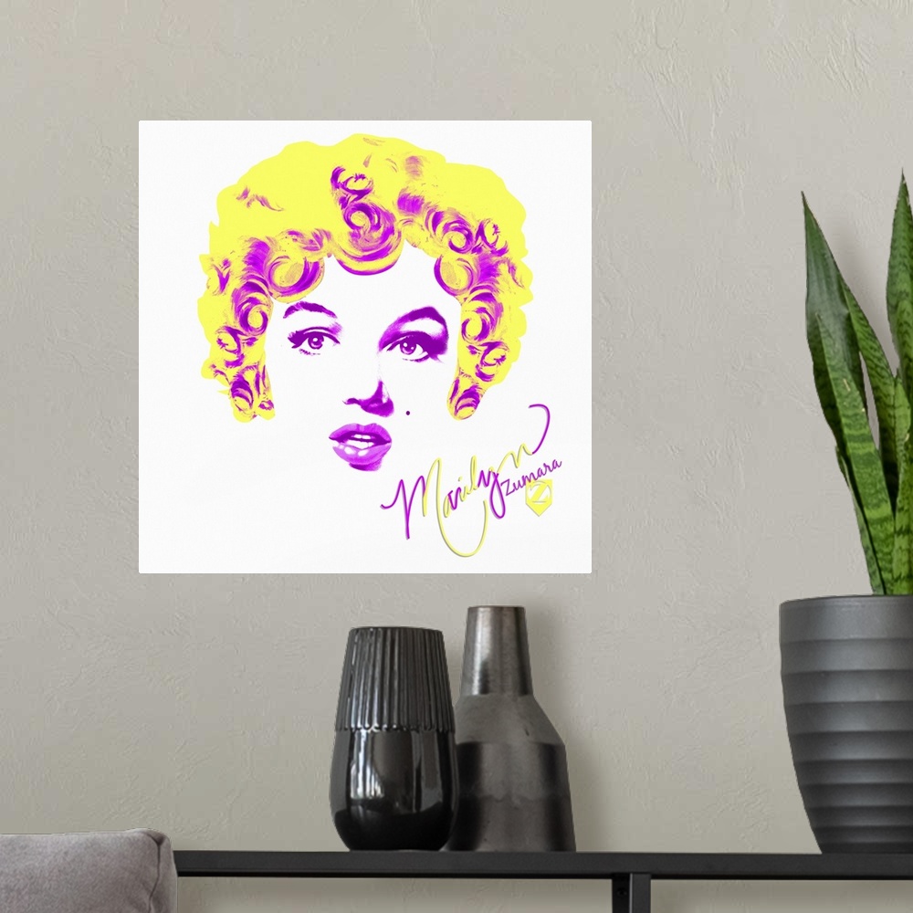 A modern room featuring Marilyn Monroe Yellow Pink Hair