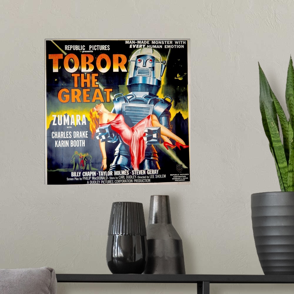 A modern room featuring Tobor The Great 1 Sci Fi Movie Poster