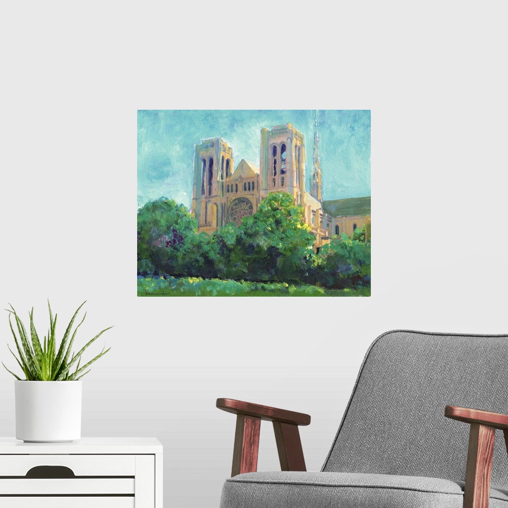 A modern room featuring Grace Cathedral, San Francisco, California, painting by RD Riccoboni. Grace Cathedral is located ...