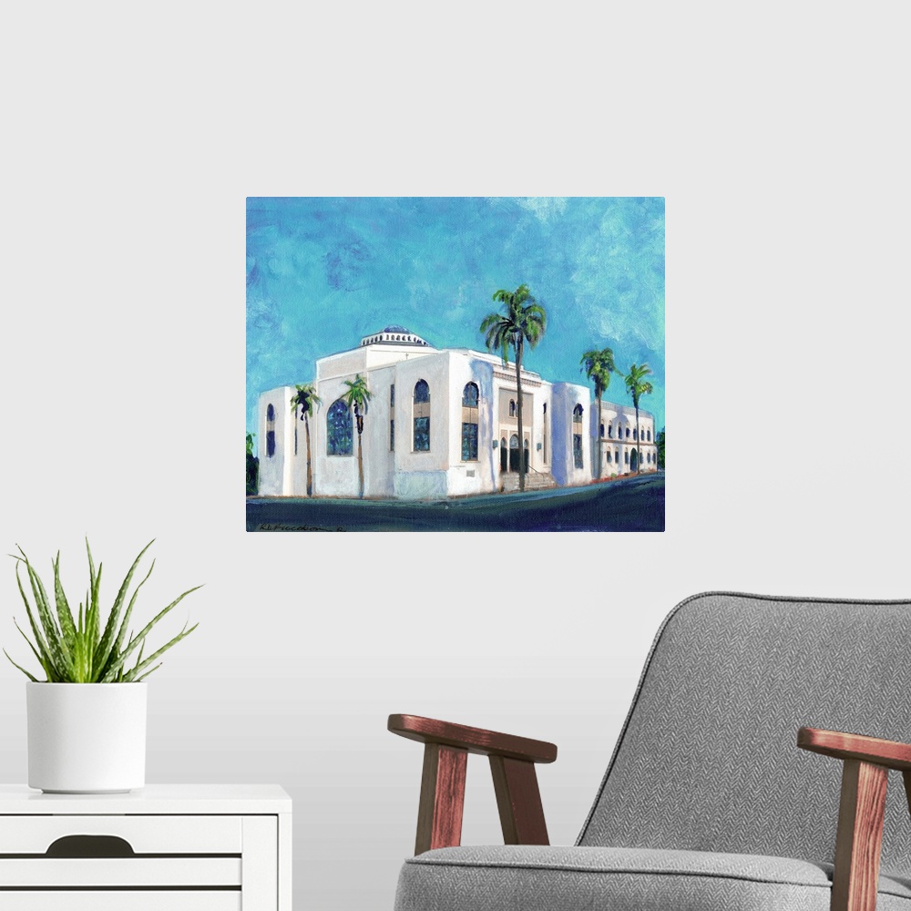 A modern room featuring Historic Ohr Shalom Synagogue at 2512 Third Ave in San Diego, California, Painting by RD Riccobon...
