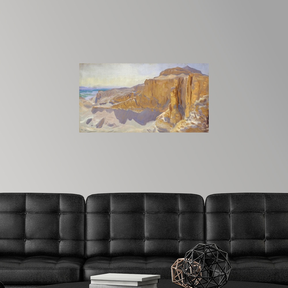 A modern room featuring This unfinished landscape is believed to represent the cliffs at Deir el Bahri, near Thebes, Egyp...