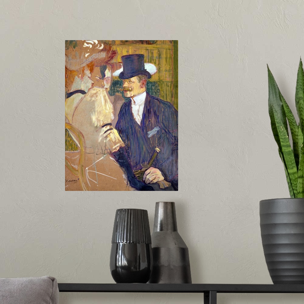A modern room featuring William Tom Warrener, an English painter and friend of Lautrec's, appears as a top-hatted gentlem...