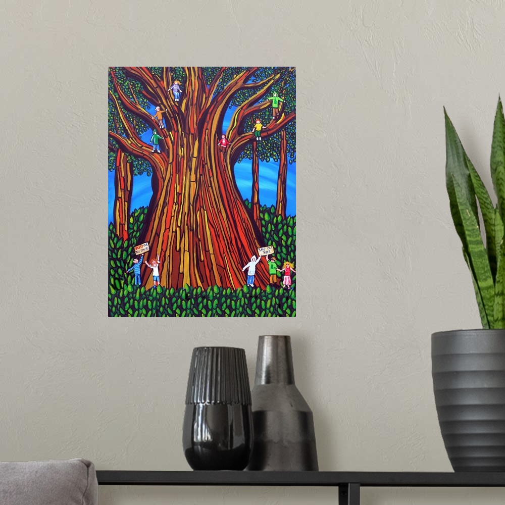 A modern room featuring Save our trees!