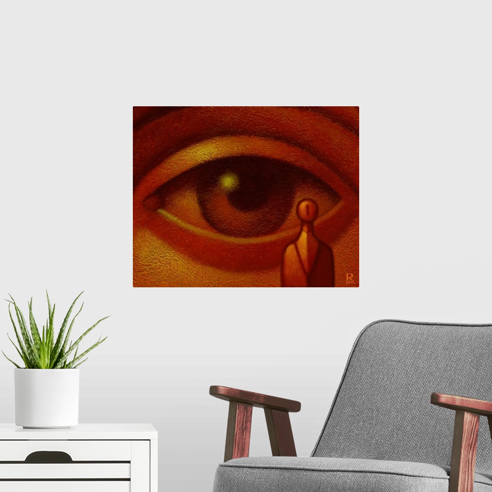 A modern room featuring Conceptual painting of Big Brother's GIANT eyeball watching you.
