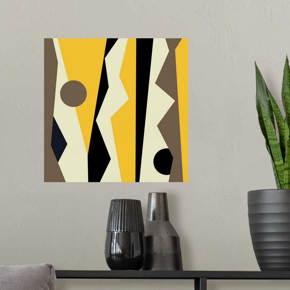 A modern room featuring Yellow and black modern geometric abstract design.
