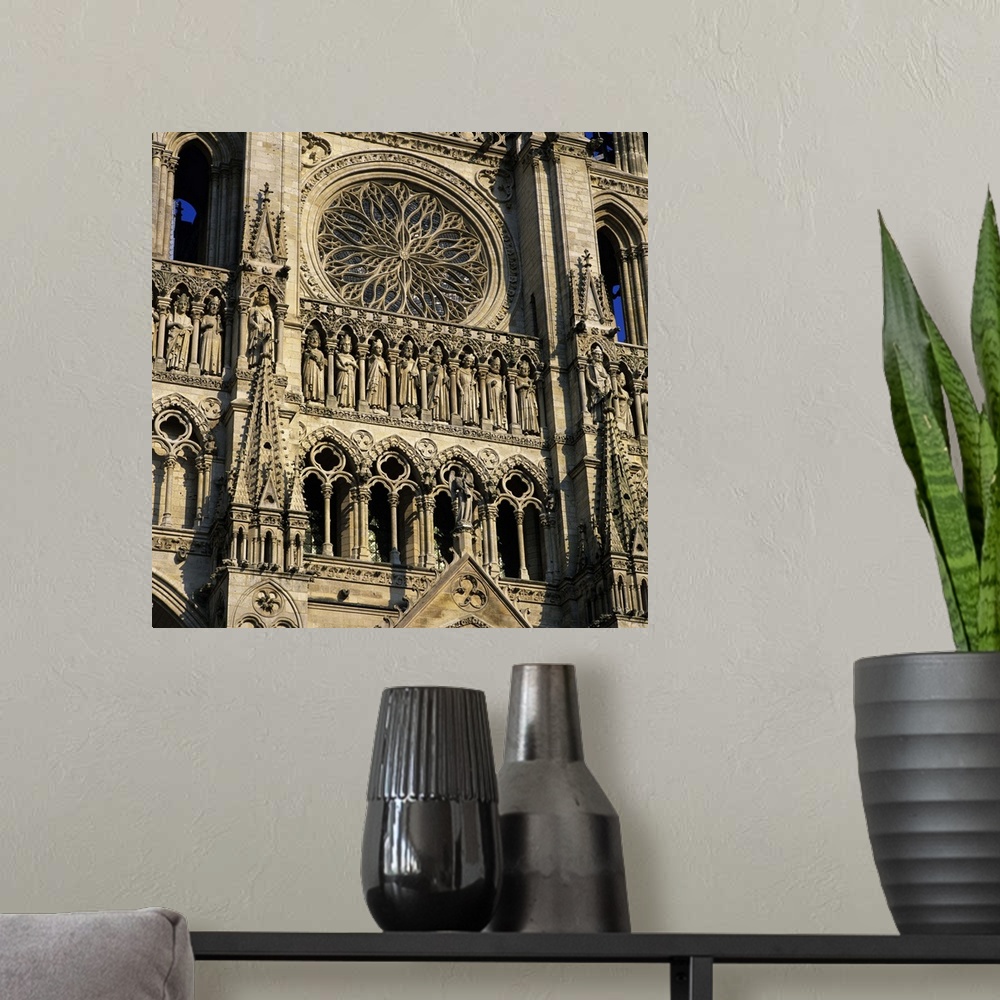 A modern room featuring Detail of west front, Notre Dame Cathedral, Amiens, Picardy, France