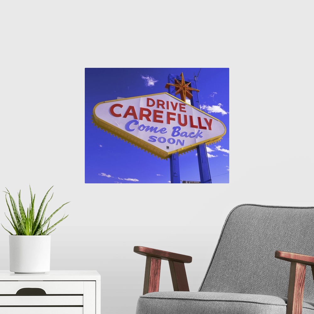 A modern room featuring Drive Carefully sign, Las Vegas, Nevada
