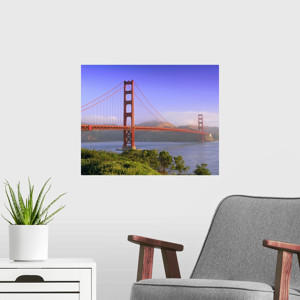 A modern room featuring Golden Gate Bridge, San Francisco, California