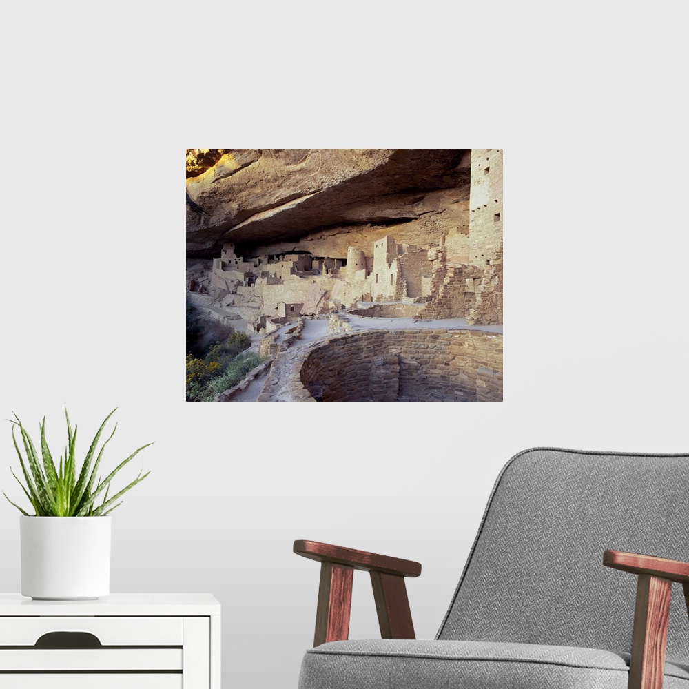 A modern room featuring Old cliff dwellings and cliff palace in the Mesa Verde National Park, Colorado