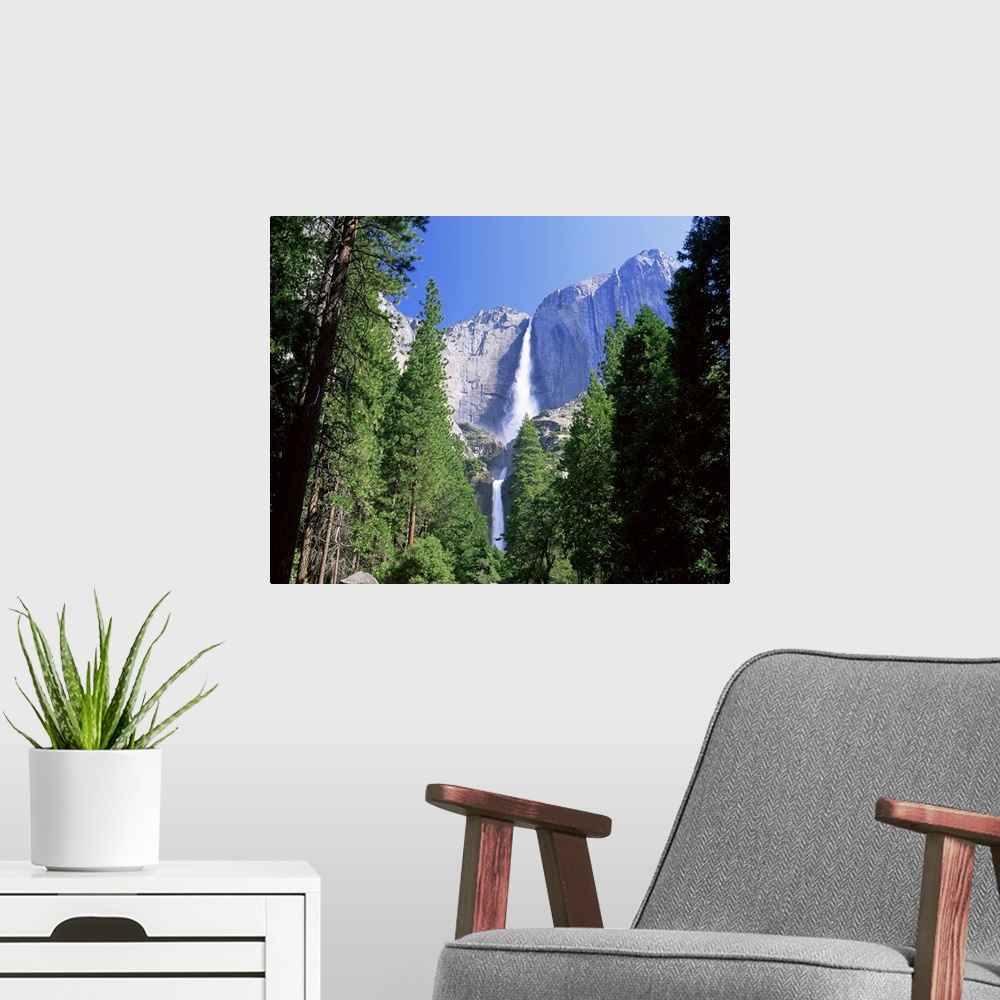 A modern room featuring Upper and Lower Yosemite Falls, Yosemite National Park, California