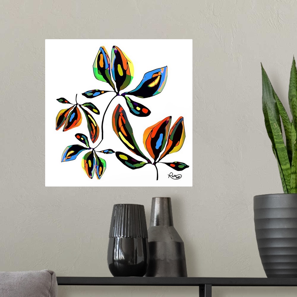 A modern room featuring Abstract Leaves Two