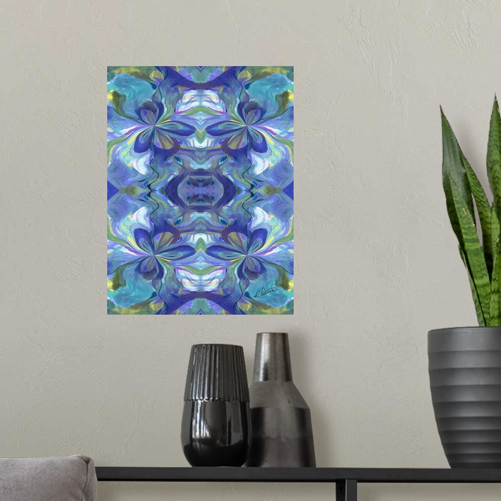 A modern room featuring Blue Flower Illusion Two