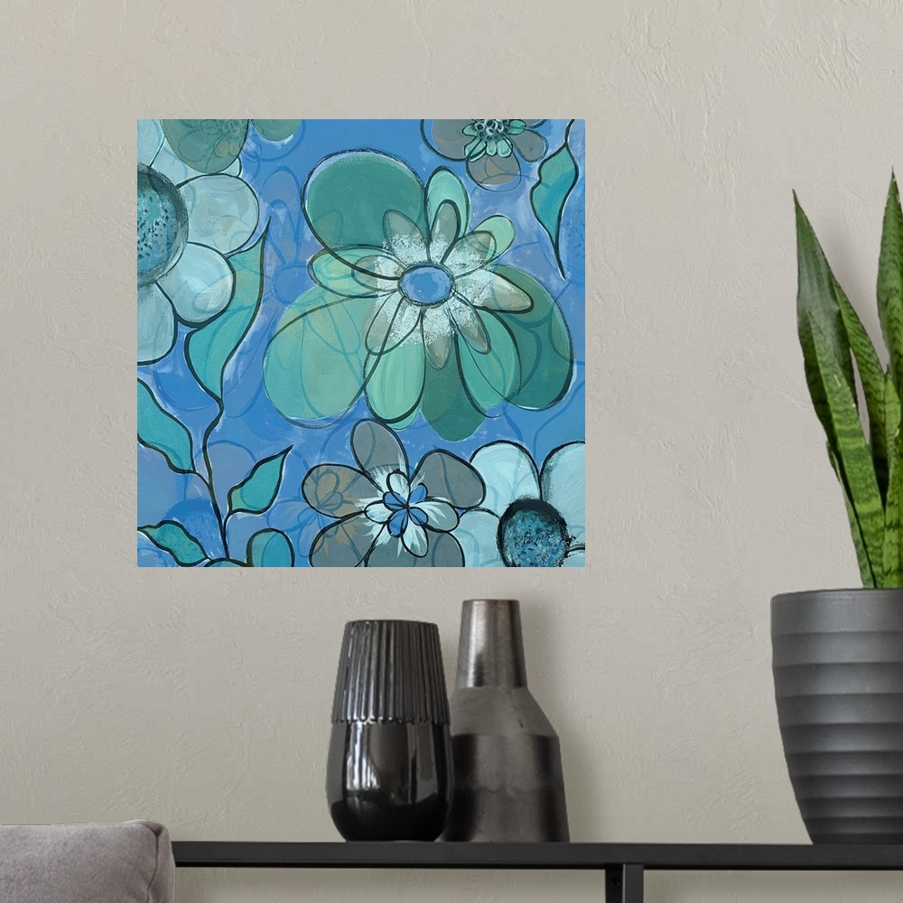 A modern room featuring Blue Pop Floral Merge