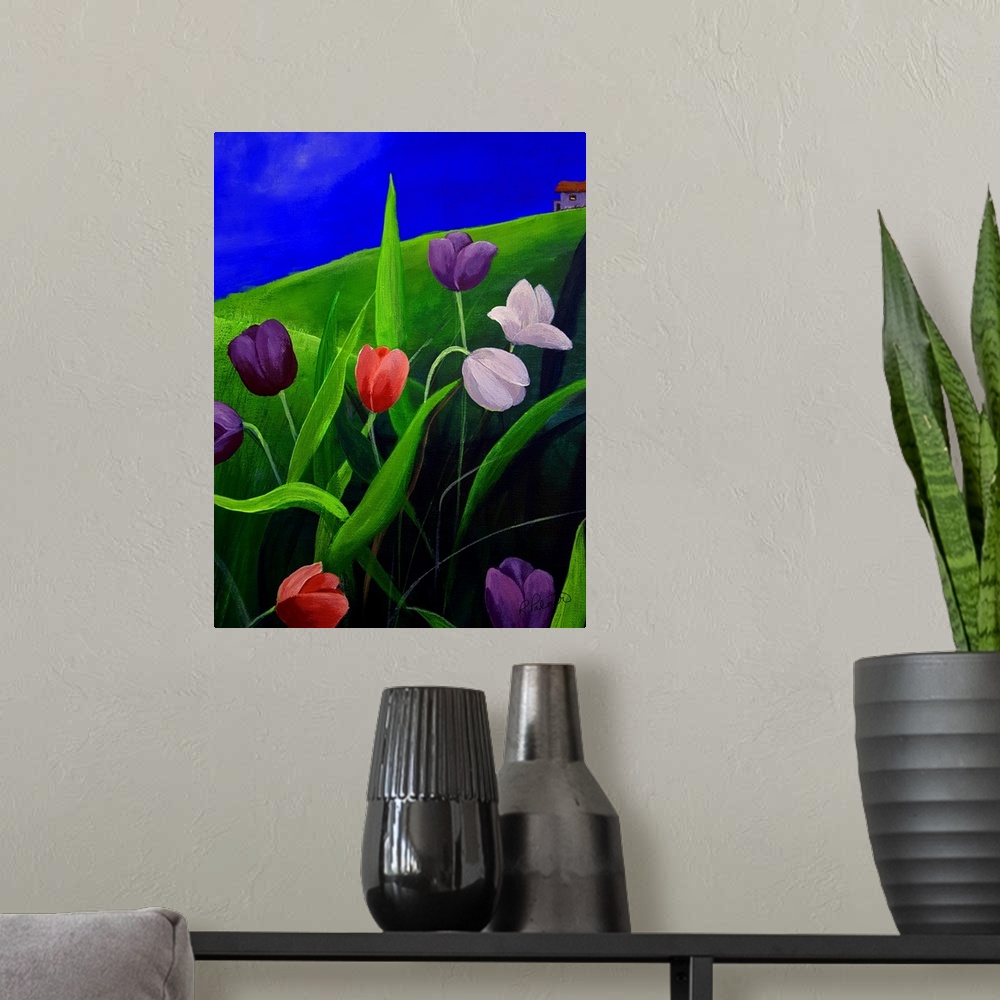 A modern room featuring Blue Sky Tulips