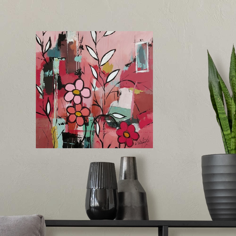 A modern room featuring Funky Floral Square Pink