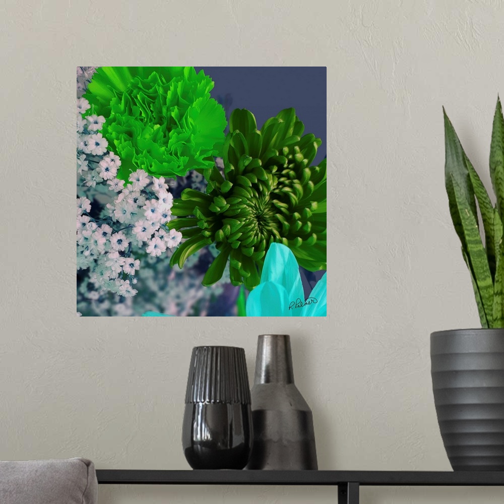 A modern room featuring Green Bouquet