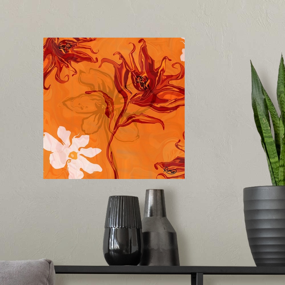 A modern room featuring Orange Floral Two