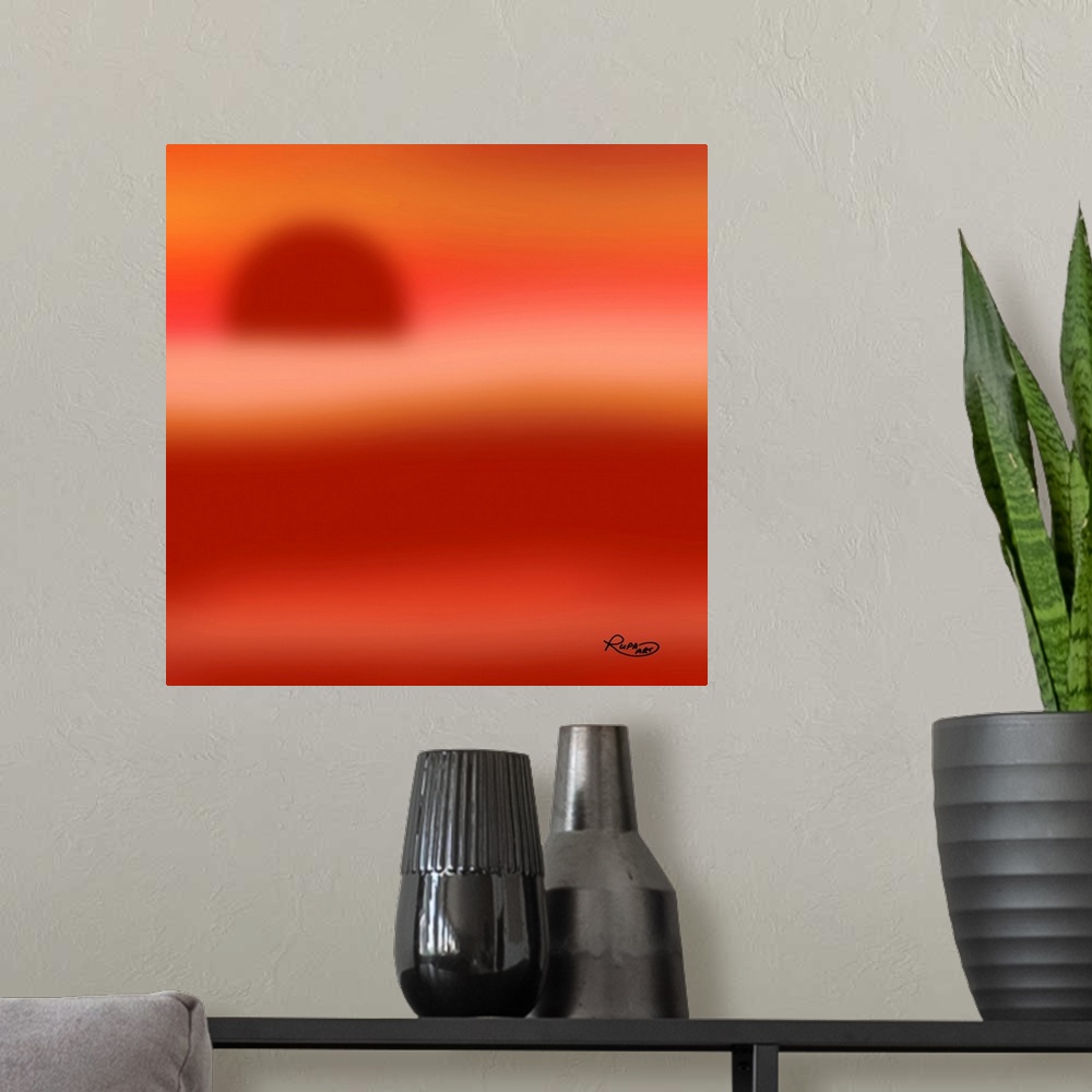 A modern room featuring Sunset Red
