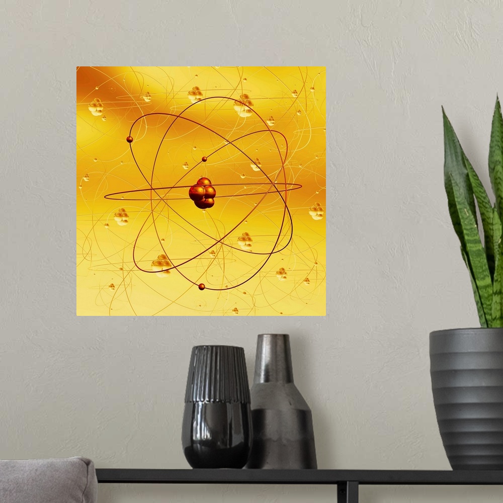 A modern room featuring Atomic structure. Computer artwork of electrons orbiting a central nucleus. This is a classical s...