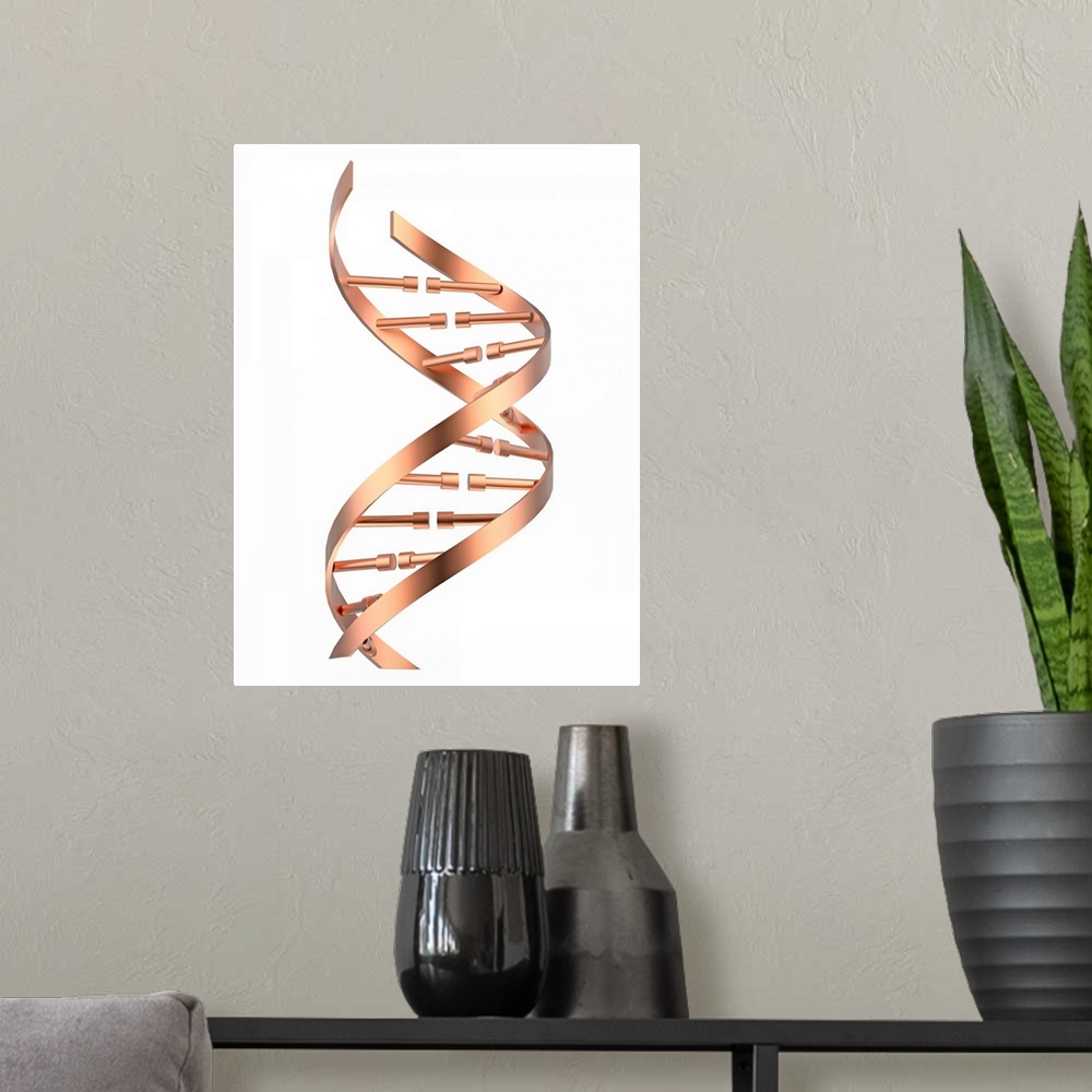 A modern room featuring DNA (deoxyribonucleic acid) strand, illustration.