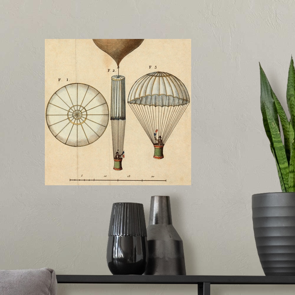 A modern room featuring Garnerin's parachute design. This is the design for the first parachute of the French balloonist ...