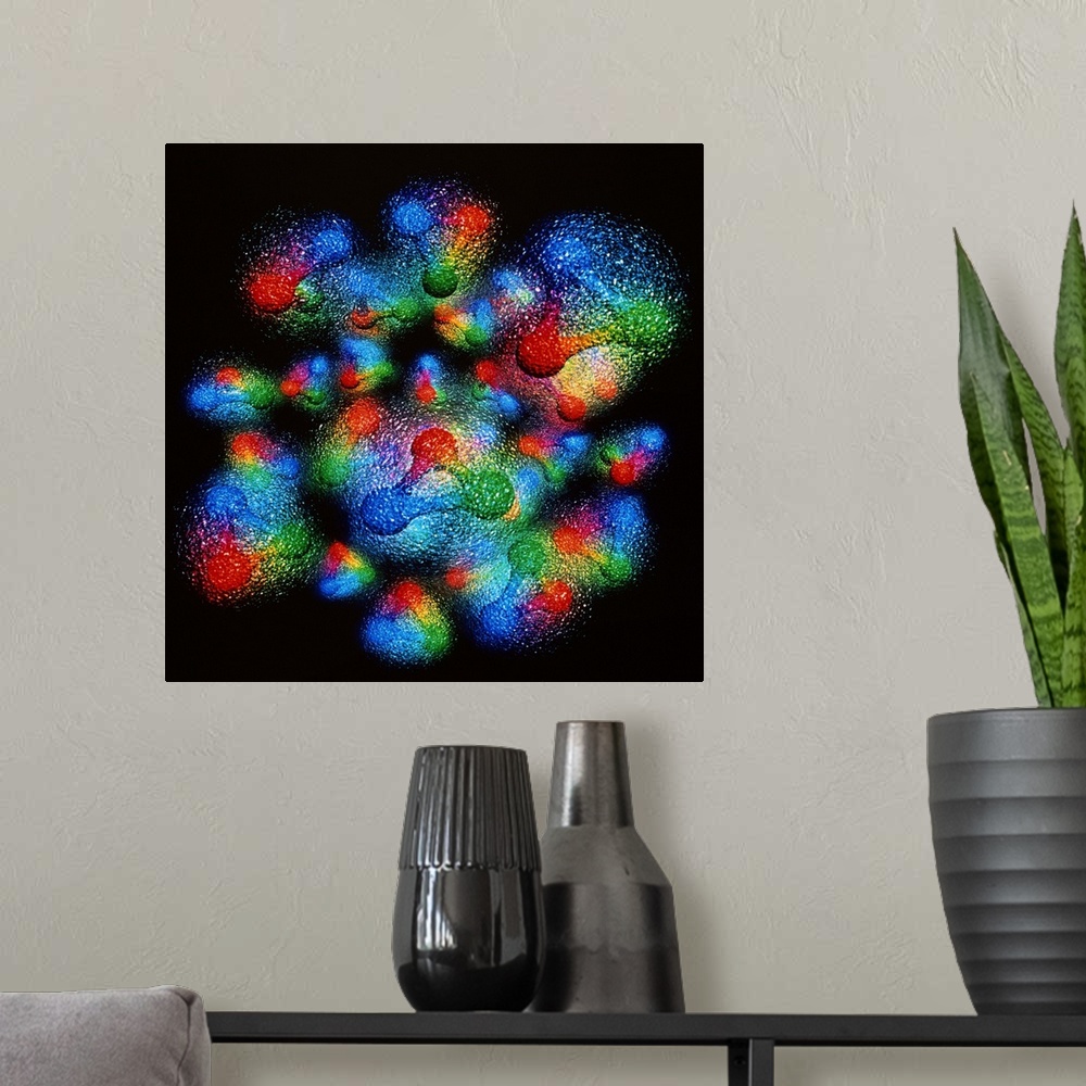 A modern room featuring Visualisation of a silicon nucleus. This image represents the nucleus of a silicon atom. The nucl...