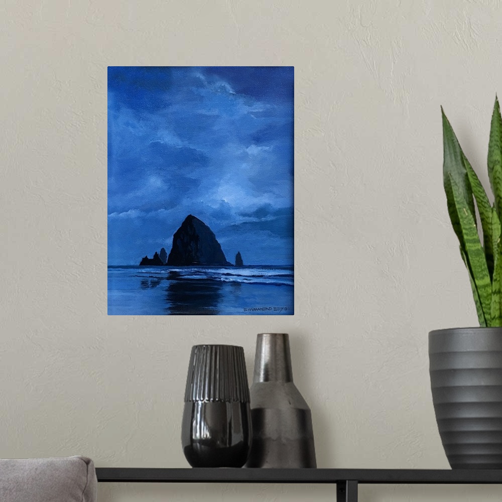 A modern room featuring Hay Stack Rock on the Oregon Coast is national known. This small piece is done in a duotone techn...