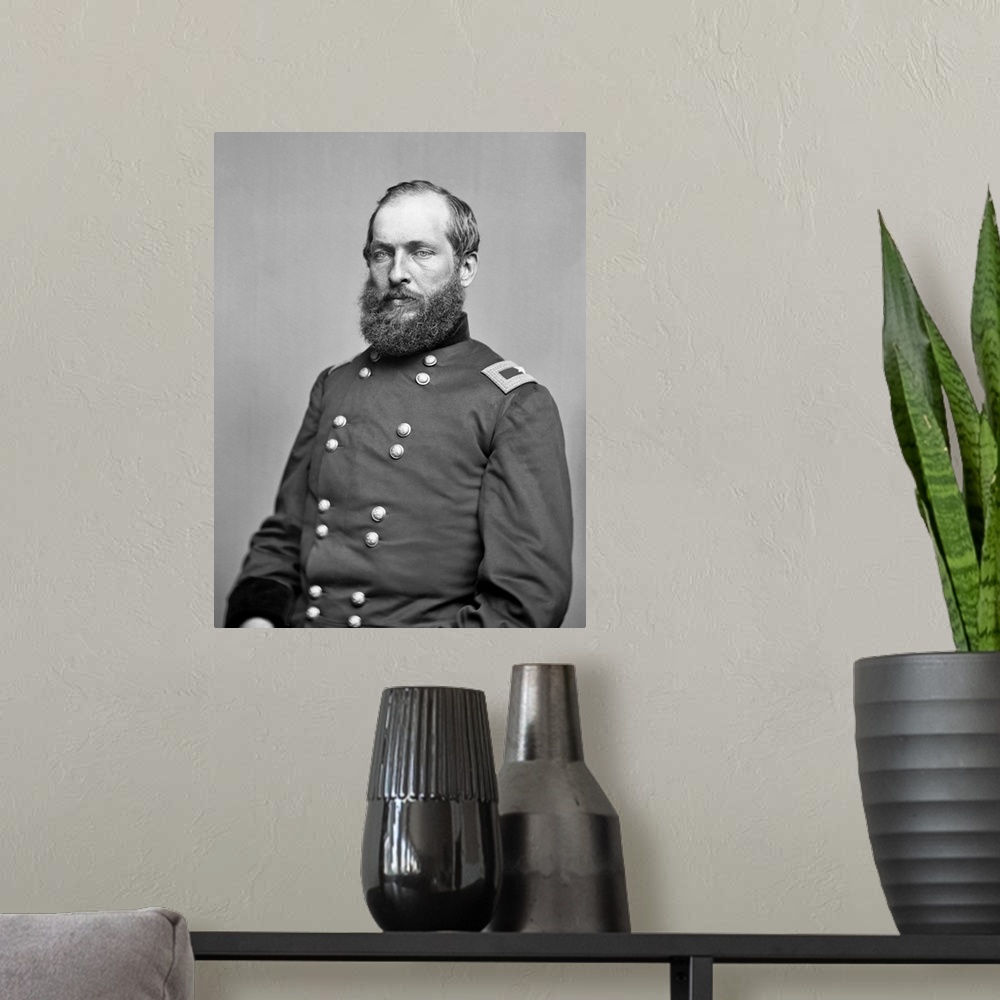A modern room featuring Civil War portrait of General James Garfield.