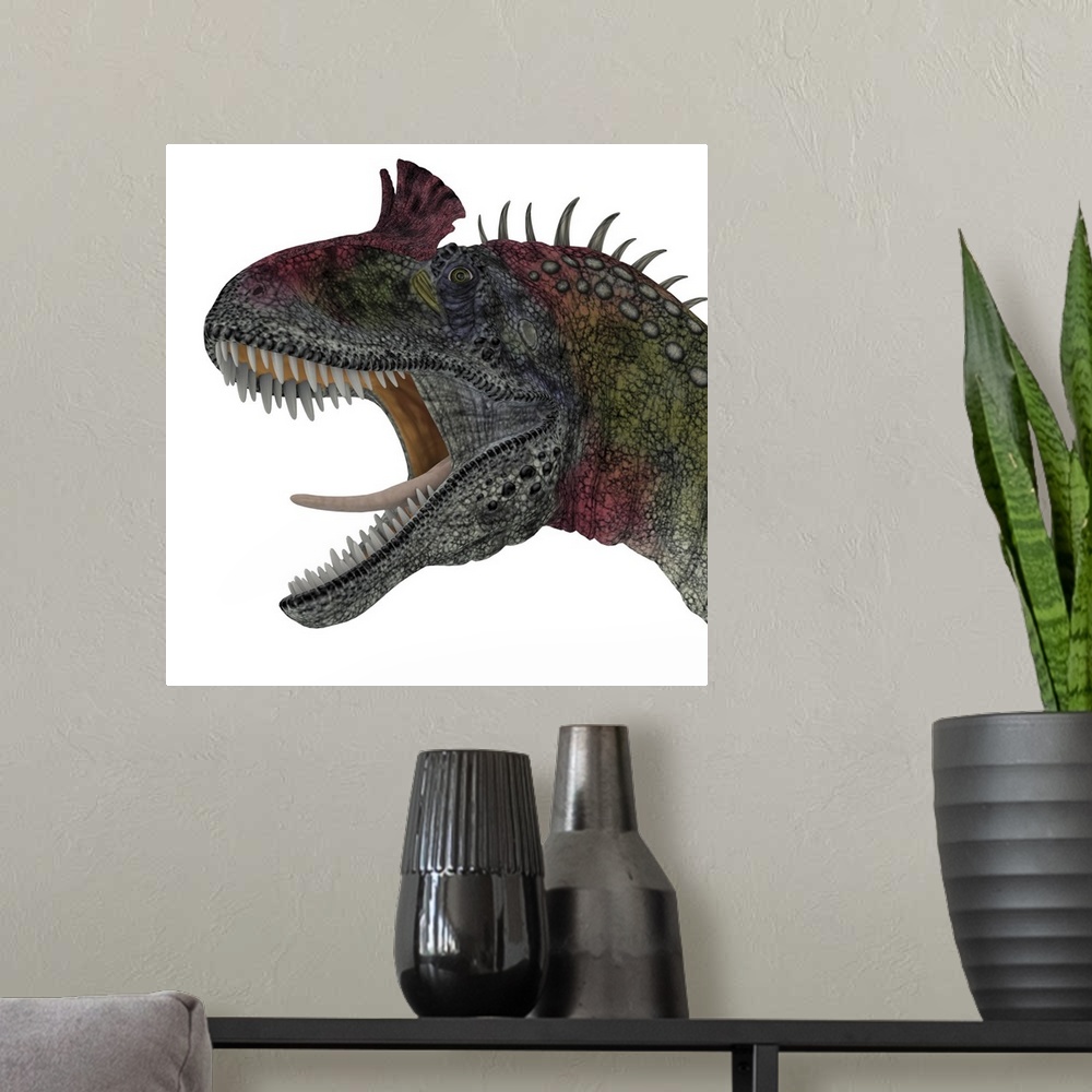 A modern room featuring Cryolophosaurus portrait. Cryolophosaurus was a theropod dinosaur that lived in Antarctica during...