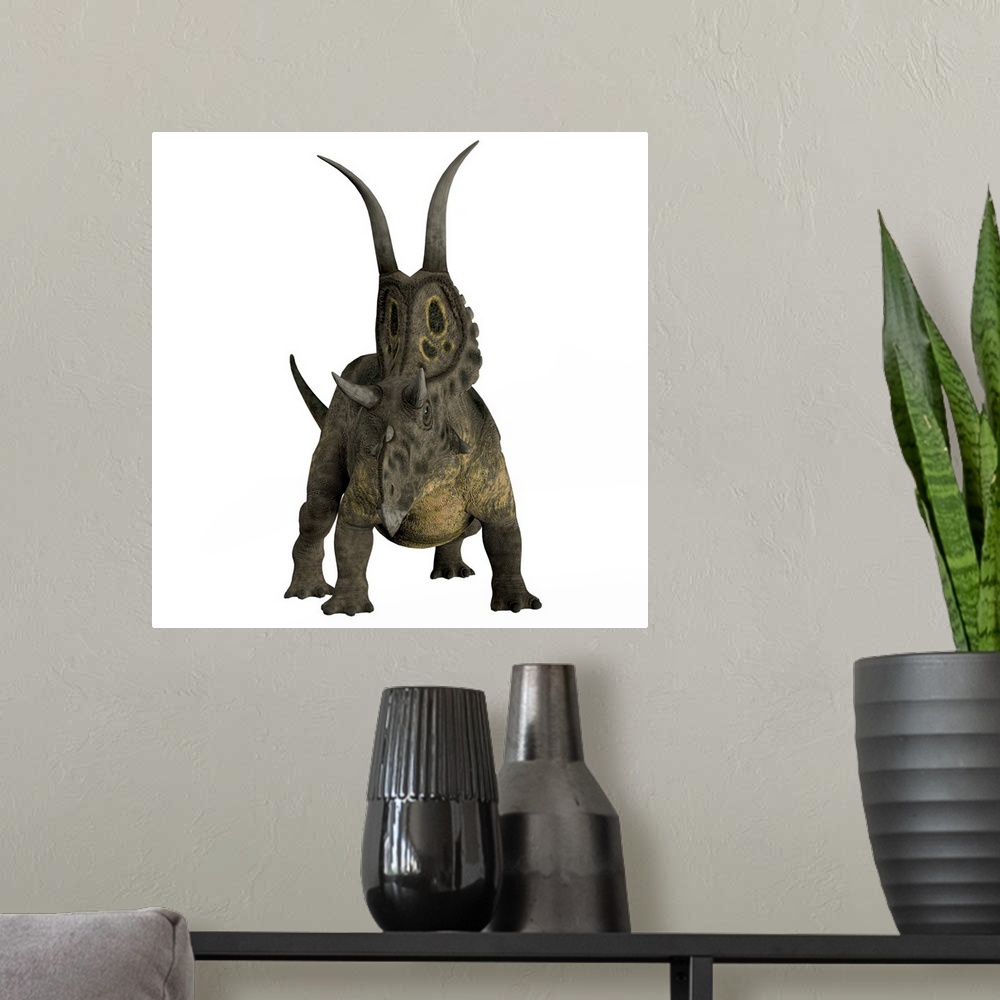 A modern room featuring Diabloceratops was a herbivorous dinosaur that lived in the Cretaceous Period of Utah, North Amer...