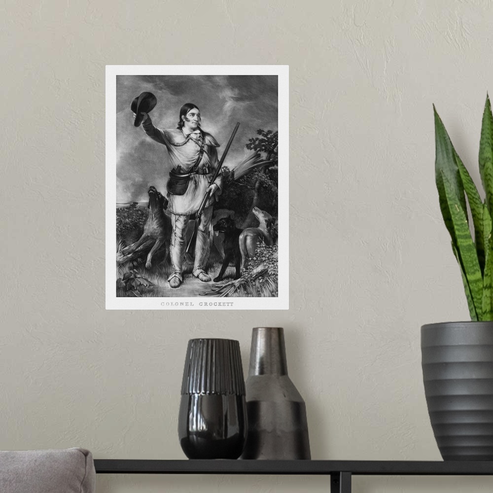 A modern room featuring Print of folk hero and frontiersman Davy Crockett.