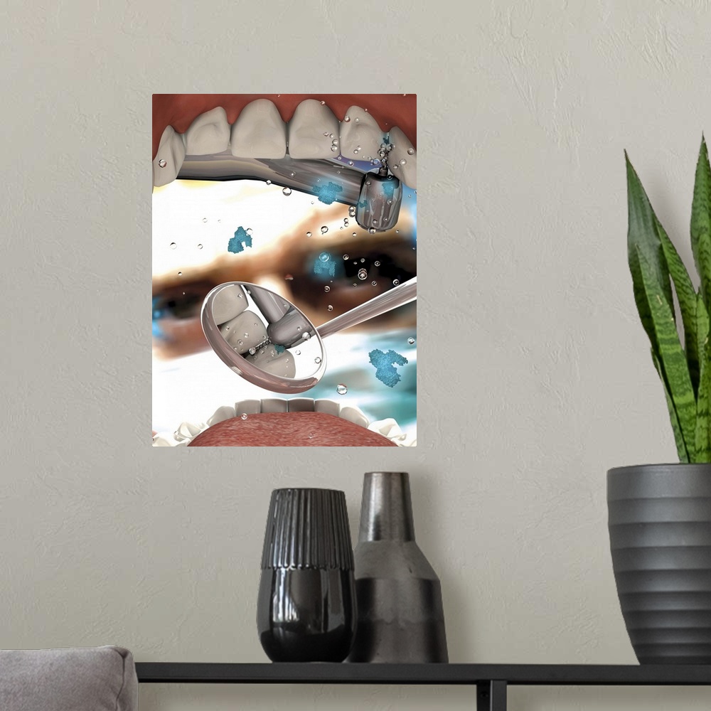 A modern room featuring View looking from inside the mouth while at the dentist.