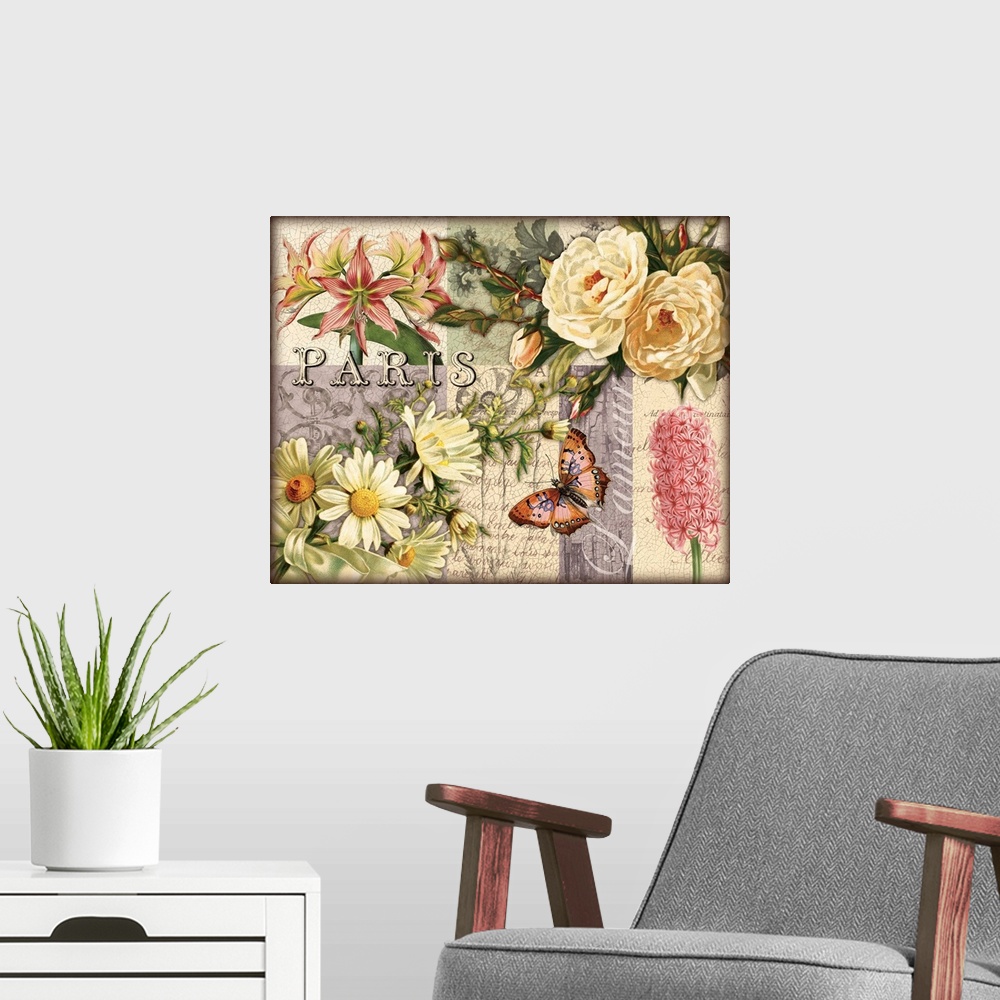 A modern room featuring Botanical Postcard 1
