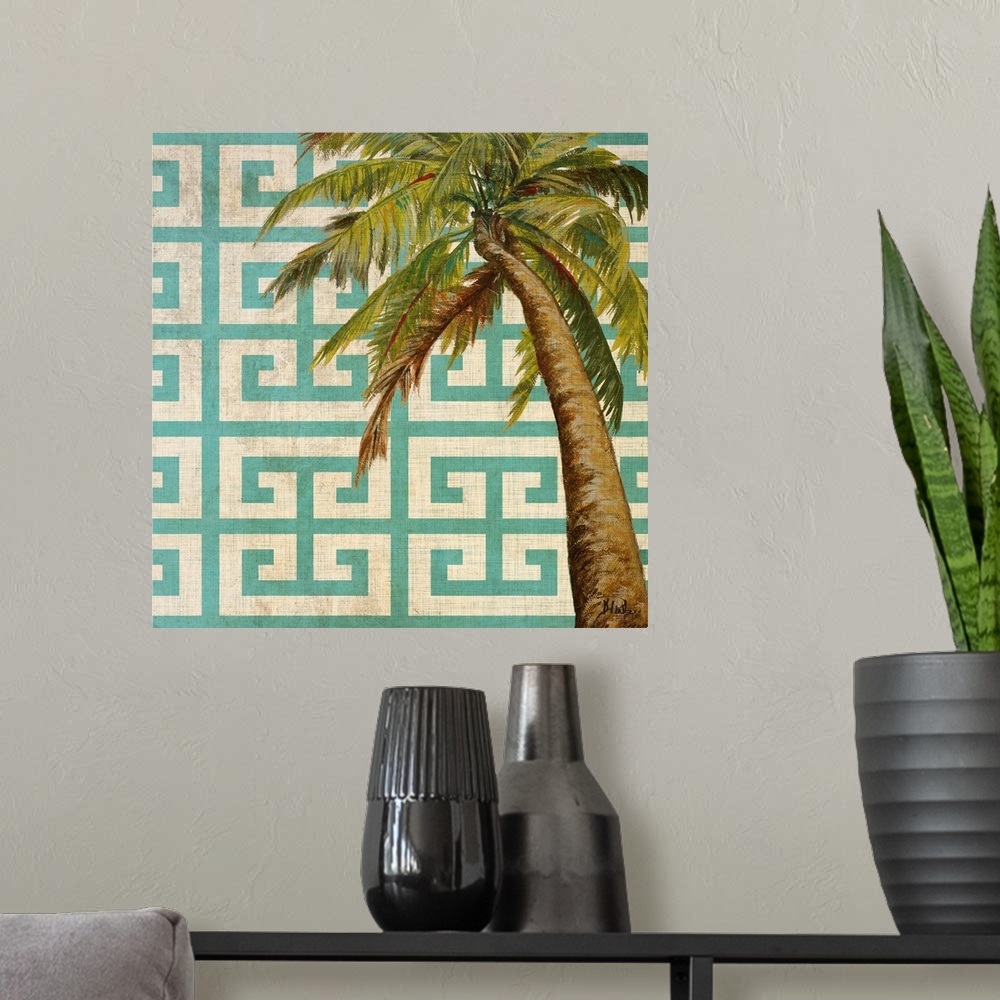 A modern room featuring Beach Palm Turquoise Pattern II